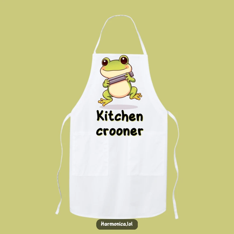 Funny Cheerful Frog Harmonica Apron: Musical Kitchen, Fun Chef Gift