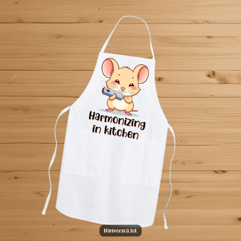 Funny Determined Mouse Harmonica Apron: A determined mouse playing a harmonica, perfect for a funny and musical cooking experience.