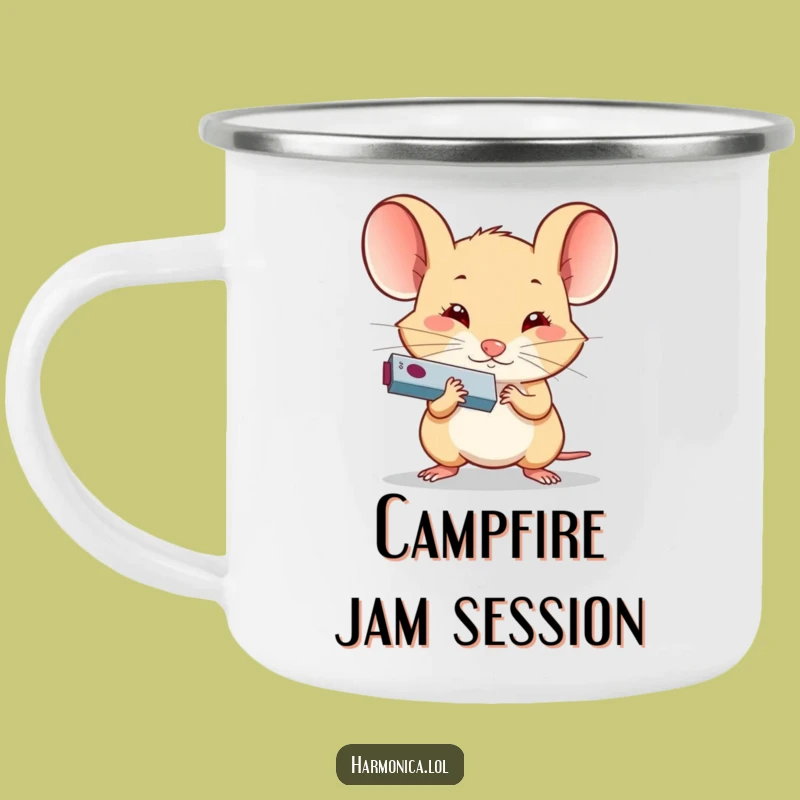 Funny Determined Mouse Harmonica Camping Mug: Outdoor Music, Durable Camp Gift