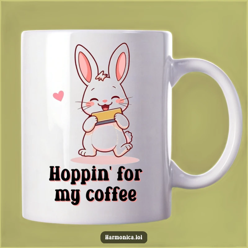 Funny Cheerful Rabbit Harmonica Mug - Smiling Musical Gift