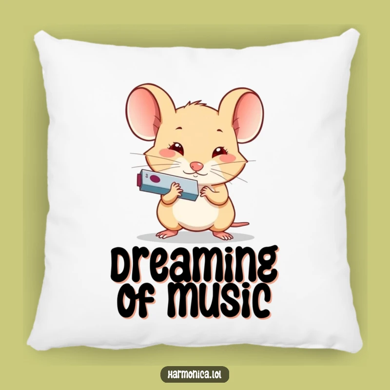 Funny Determined Mouse Harmonica Pillow: Musical Accent, Cozy Comfort Gift