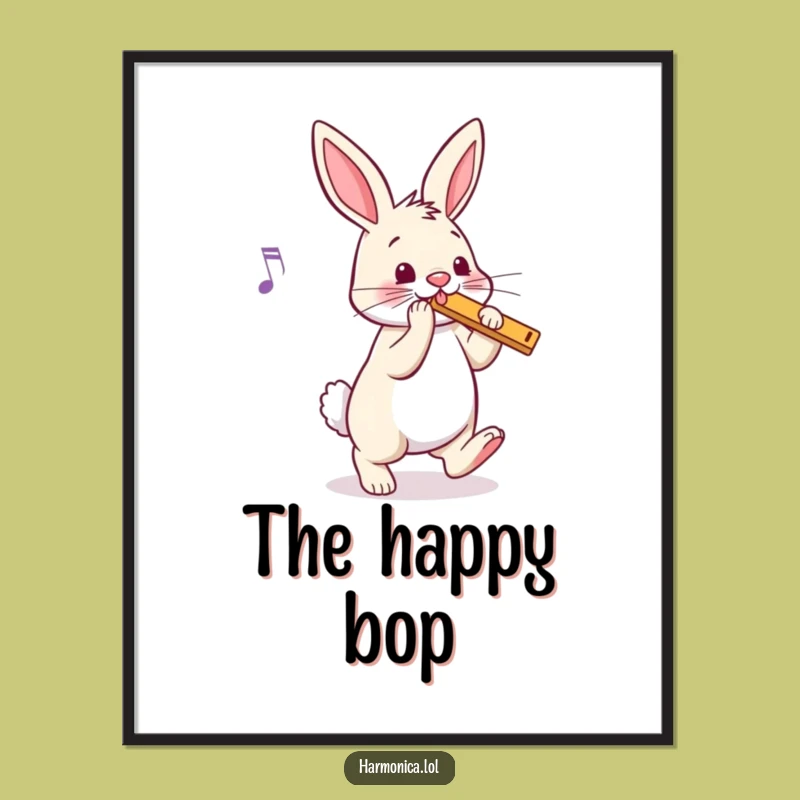Funny Bouncy Bunny Harmonica Digital Print: Instant Rhythmic Joy for Your Walls, Unique Funny Gift