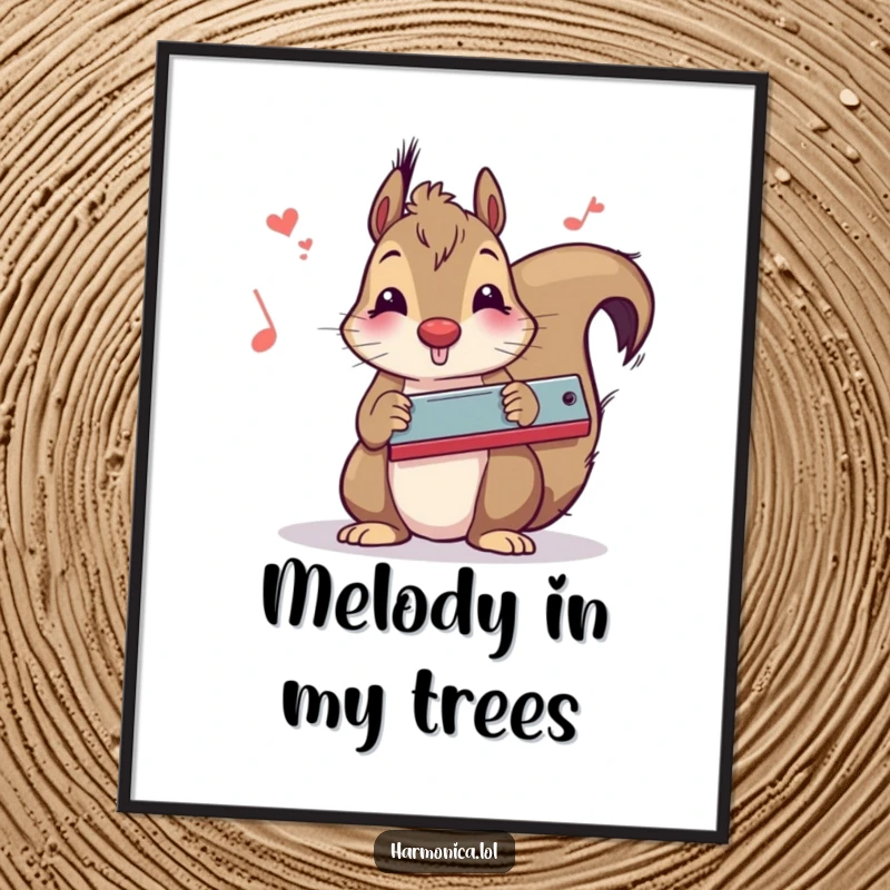Funny squirrel harmonica digital art print showcasing a lively musical squirrel, perfect for instant wall decor and guaranteed smiles, a fun gift.
