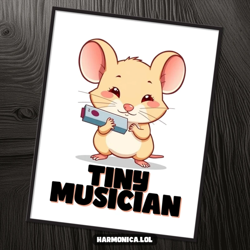Funny Determined Mouse Harmonica Digital Art: A determined mouse playing a tiny harmonica, a beautiful and funny downloadable artwork.