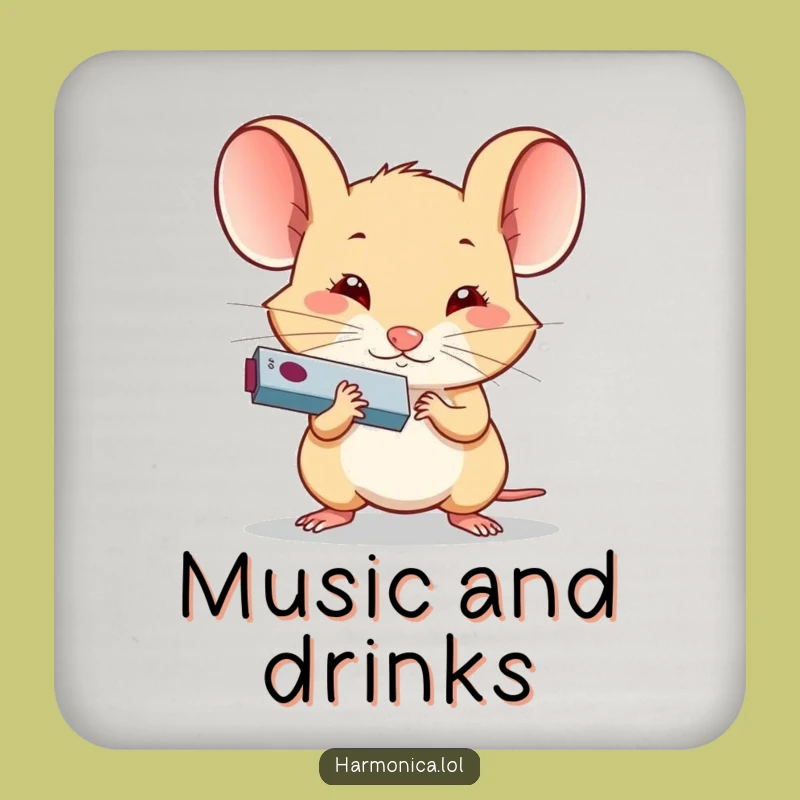 Funny Determined Mouse Harmonica Coaster: Musical Art, Surface Protection Gift