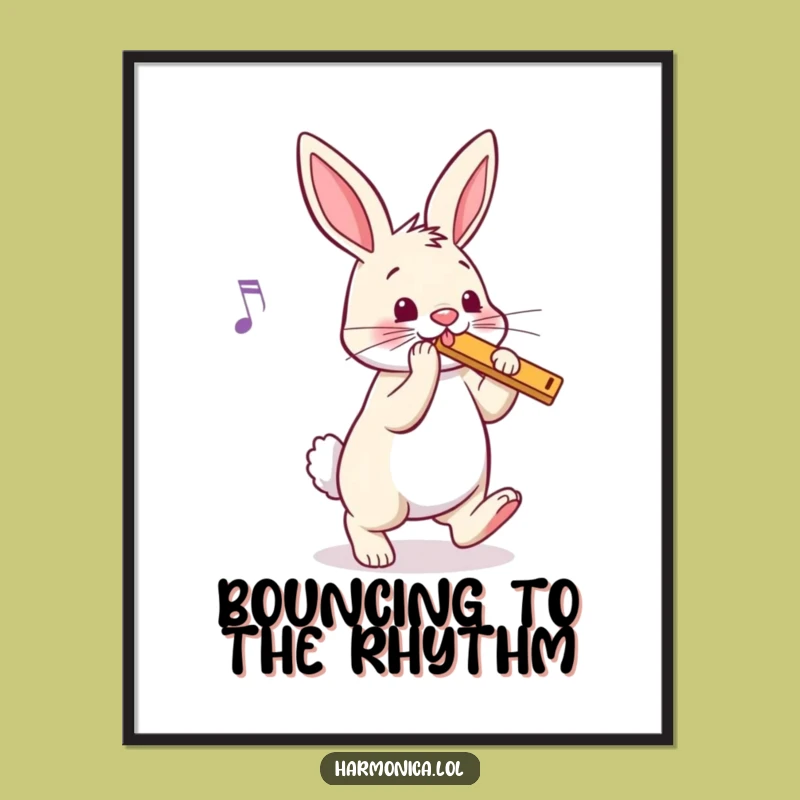 Funny Bouncy Bunny Harmonica Poster: Wall Art with Rhythmic Charm, Unique Funny Gift