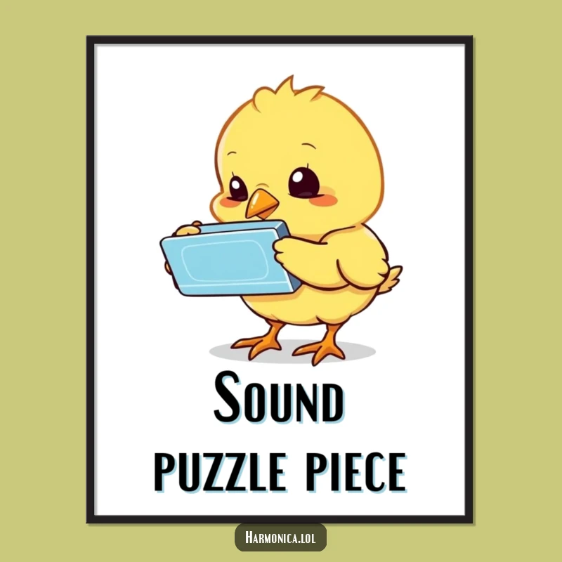 Funny Bewildered Chick Harmonica Poster: Wall Art of Cute Confusion, Unique Funny Gift