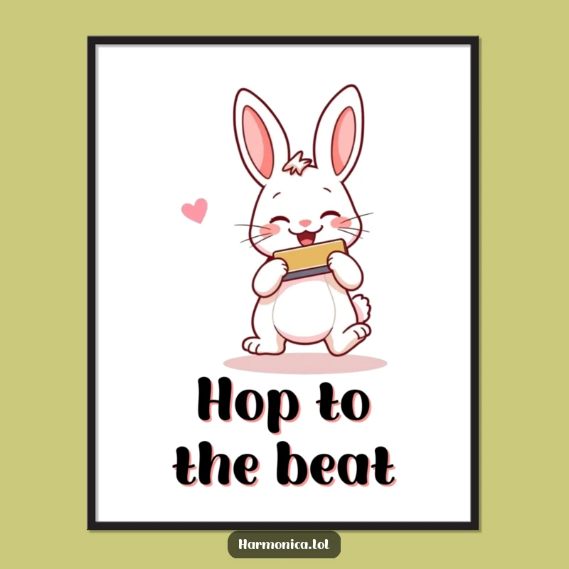 Funny Cheerful Rabbit Harmonica Poster - Whimsical Wall Art