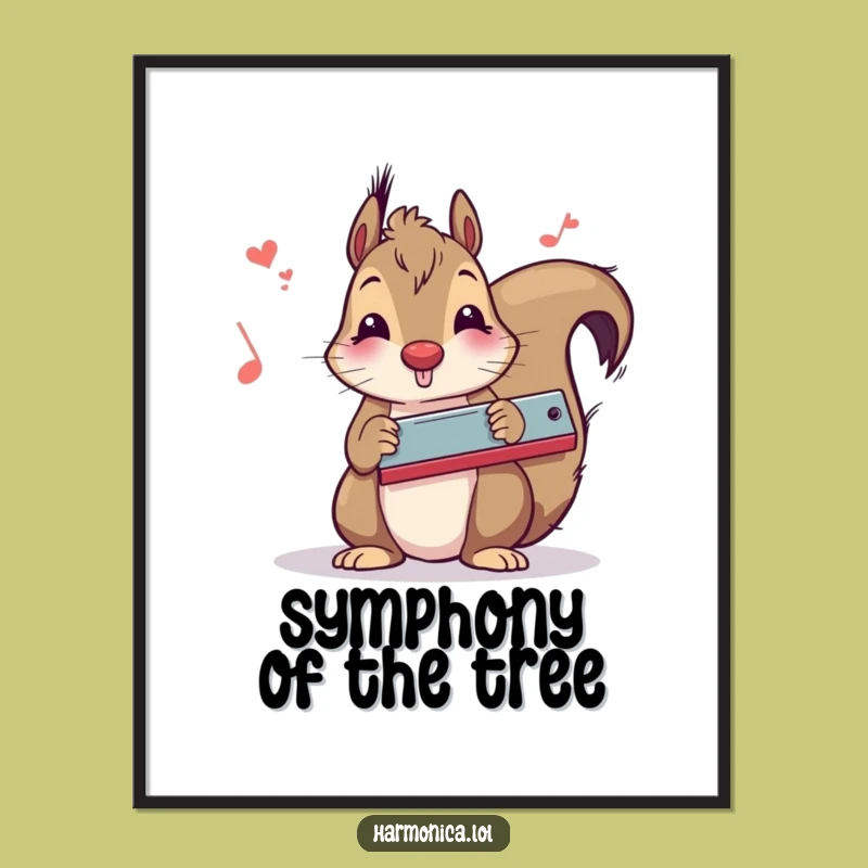 Funny Squirrel Harmonica Poster: Wall Art with Musical Rodent Merriment, Unique Funny Gift