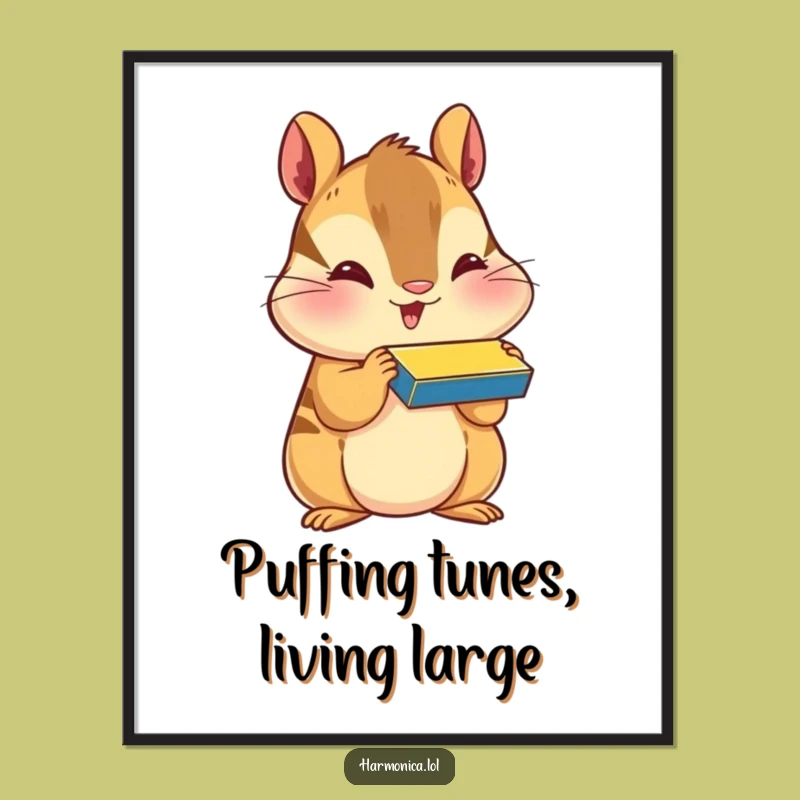 Free Printable Wall Art: Happy Chipmunk Harmonica, Whimsical Downloadable Decor
