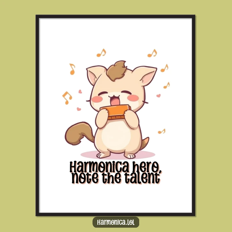 Funny Free Printable Wall Art: Musical Creature Shaking Harmonica, Joyful Notes Downloadable Decor