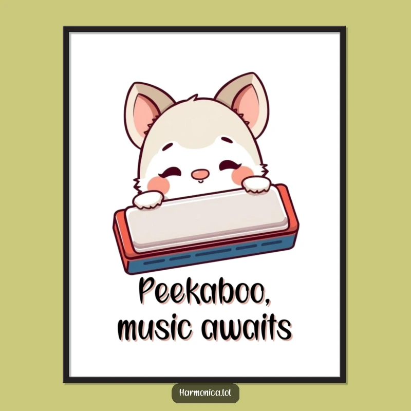 Funny Free Printable Wall Art: Shy Creature Peeking From Harmonica, Curious Decor