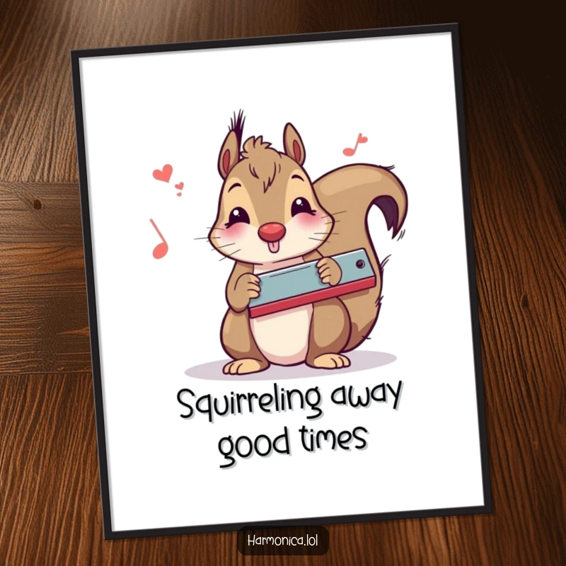 Funny Free Printable Wall Art: A squirrel with closed eyes plays a harmonica, lost in its own musical world.