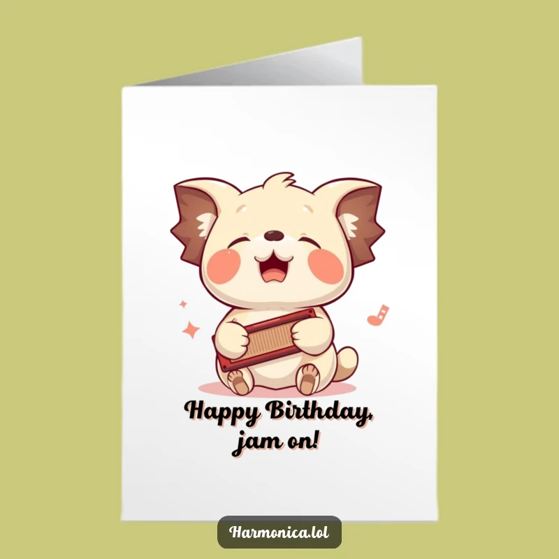 Free Printable Birthday Card: Floppy Eared Creature Grooving To Harmonica Music Gift