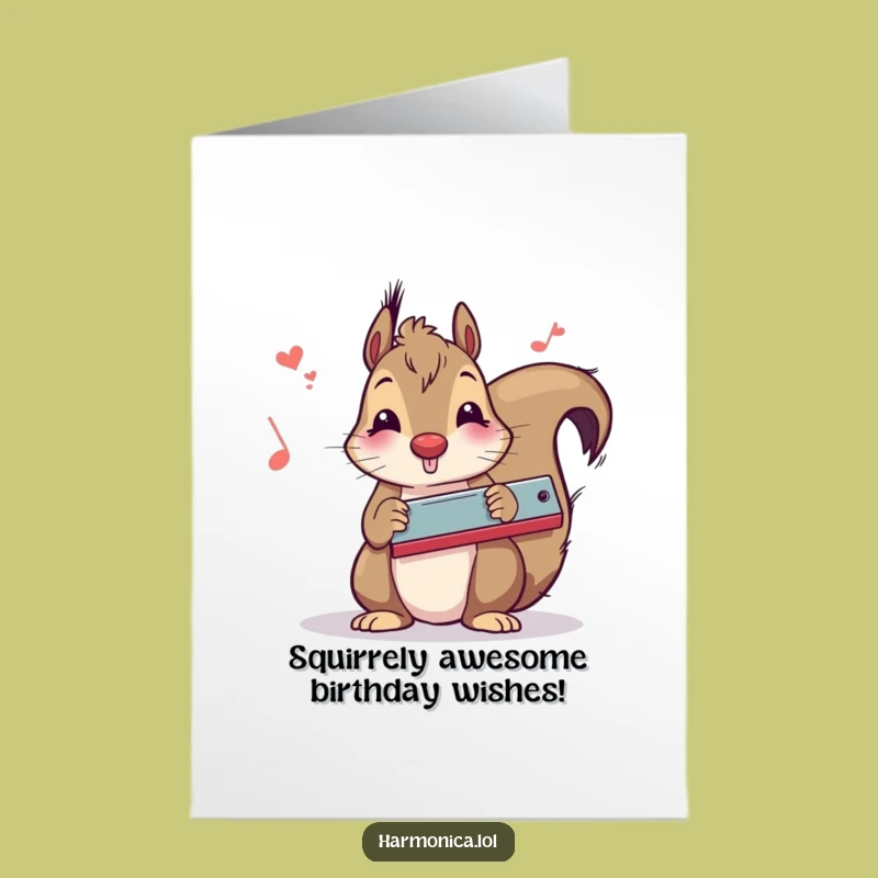 Free Printable Birthday Card: Funny Squirrel Harmonica Player - Downloadable & DIY