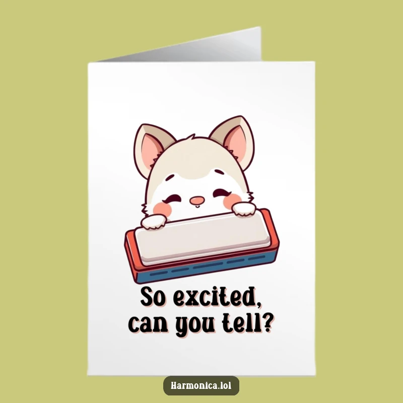 Free Printable Congrats Card: Shy Creature Peeks From Harmonica - Sweet Achievement Gift