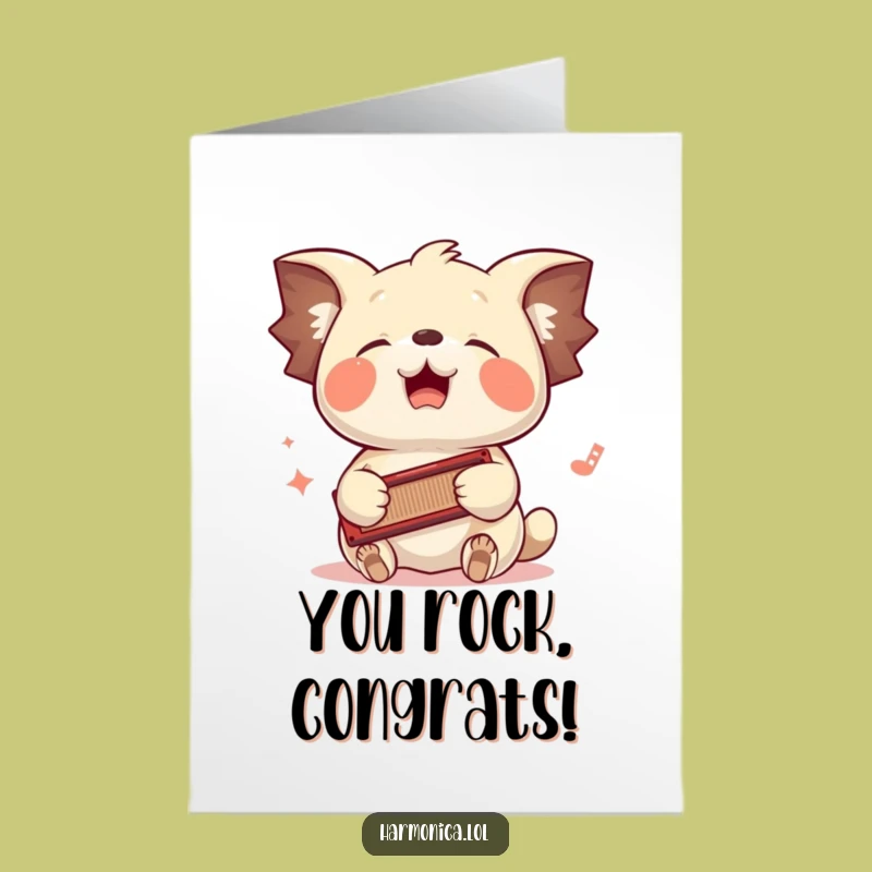 Free Printable Congrats Card: Happy Creature Jamming On Harmonica - Fun Achievement Gift