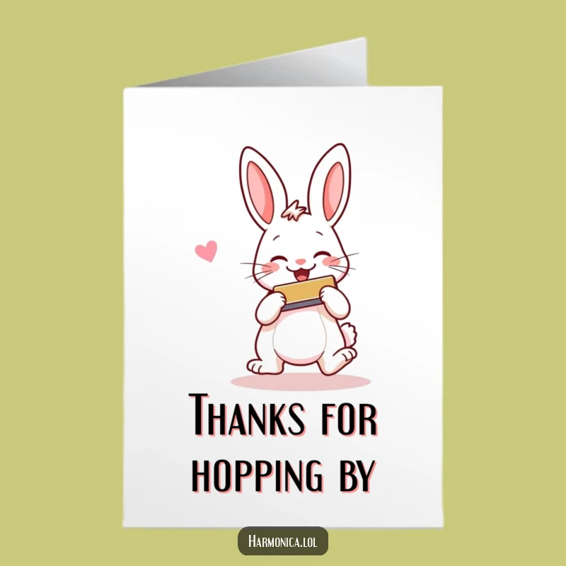 Free Printable Thank You Card: Cheerful Rabbit Harmonica, Funny Downloadable Appreciation