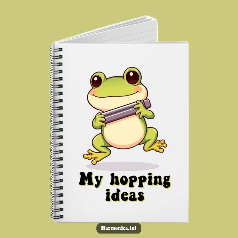 Funny Cheerful Frog Harmonica Notebook: Musical Notes, Journal Gift