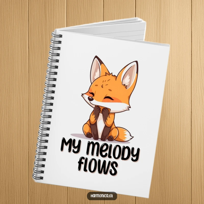 Funny notebook with a curious fox playing a harmonica, perfect for jotting down ideas and musical inspiration.