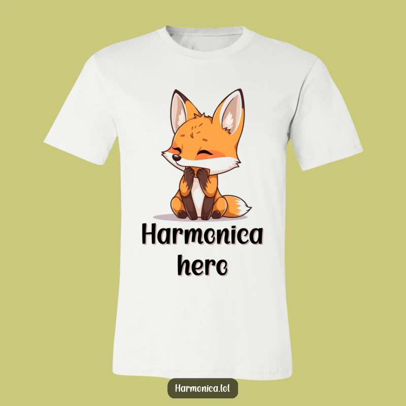 Funny Fox Harmonica T-Shirt: Curious Head Tilt - Ideal Funny Gift for Music Lovers