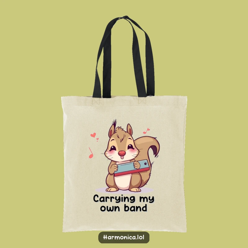 Funny Squirrel Harmonica Tote Bag: Carry Your Tunes and Laughs, Chic Funny Gift