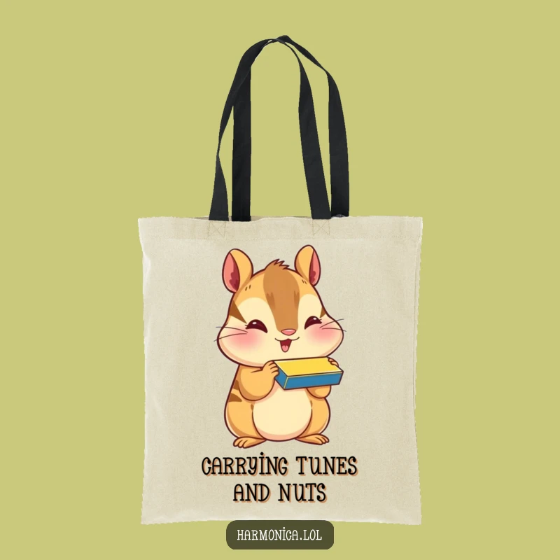Funny Happy Chipmunk Harmonica Tote Bag - Carry Your Tunes